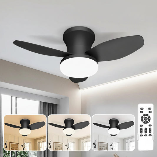 Quiet ceiling fan with dimmable LED light installed in modern bedroom
