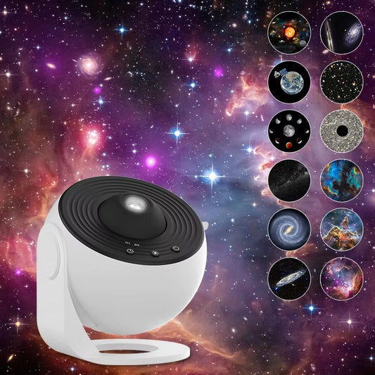 Galaxy star projector displaying nebula cloud and rotating stars on bedroom ceiling